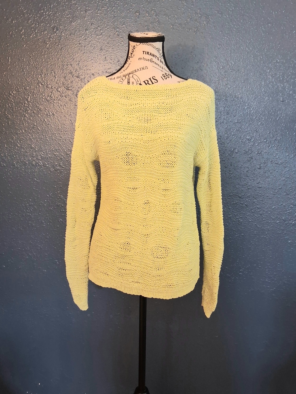 J. Jill Chartreuse Textured Open Knit Top Xs